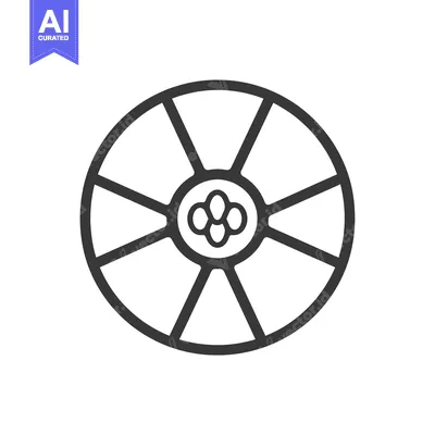Premium design asset: Black and White Line Drawing of a Wheel with Spoke Design