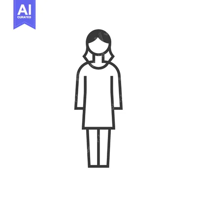 Premium design asset: Black and White Line Drawing of a Woman Standing