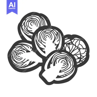 Popular premium asset: Black and White Line Drawing of Four Brussels Sprouts