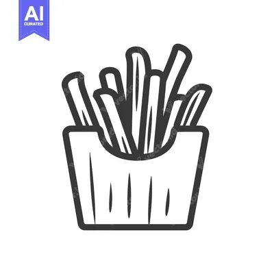 Aset premium populer: Black and White Line Drawing of French Fries in a Paper Container