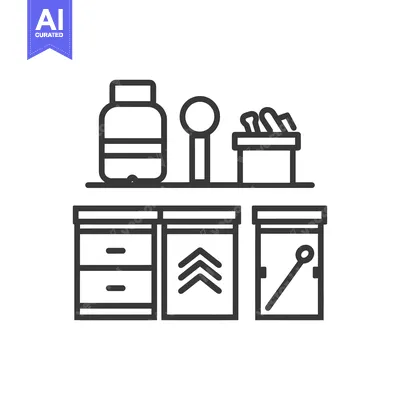 Aset premium populer: Black and White Line Drawing of Kitchen Storage Cabinets