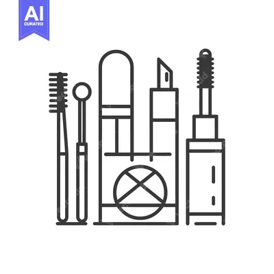 Aset premium populer: Black and White Line Drawing of Makeup Products