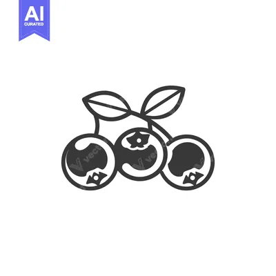 Popular premium asset: Black and White Line Drawing of Three Blueberries with Leaves