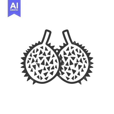 Aset desain premium: Black and White Line Drawing of Two Durians