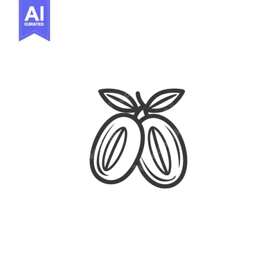 Popular premium asset: Black and white line drawing of two olives with leaves