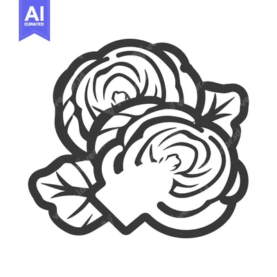 Aset desain premium: Black and White Line Drawing of Two Roses with Leaves