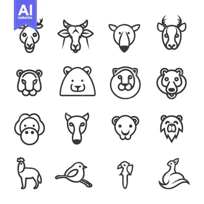 Popular premium asset: Black and White Line Drawings of Animal Heads and Full Bodies