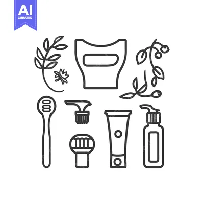 Premium design asset: Black and White Line Drawings of Oral Hygiene Products and Natural Ele