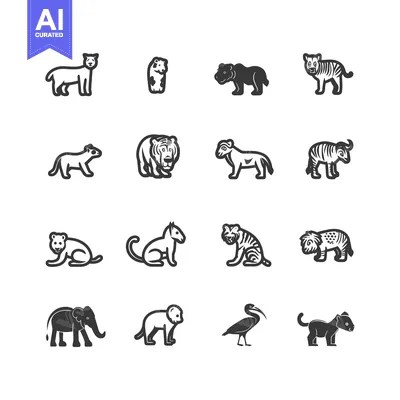 Aset desain premium: Black and White Line Drawings of Various Animals