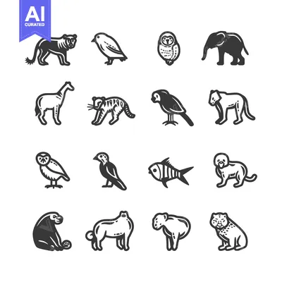 Aset premium populer: Black and White Line Drawings of Various Animals