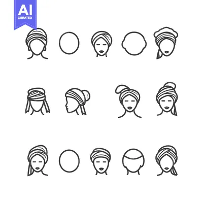 Aset desain premium: Black and White Line Drawings of Women's Hairstyles