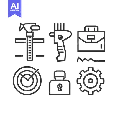 Aset premium populer: Black and white line icons of various objects