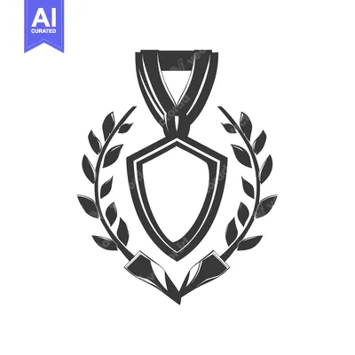 Aset desain premium: Black and White Medallion with Laurel Wreath