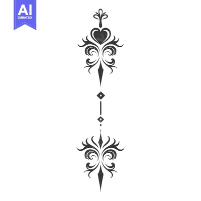 Aset desain premium: Black and White Ornamental Design with Heart and Diamonds