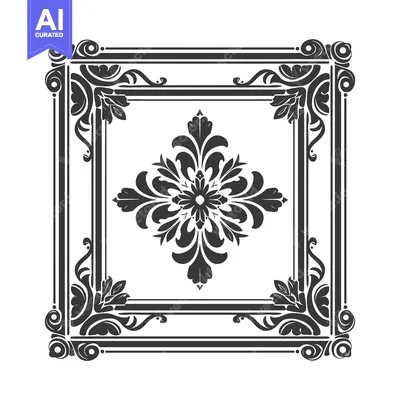 Premium design asset: Black and White Ornamental Frame with Floral Design