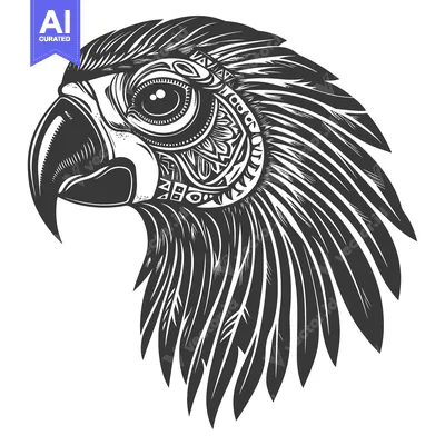 Aset premium populer: Black and White Ornamental Parrot Head Illustration