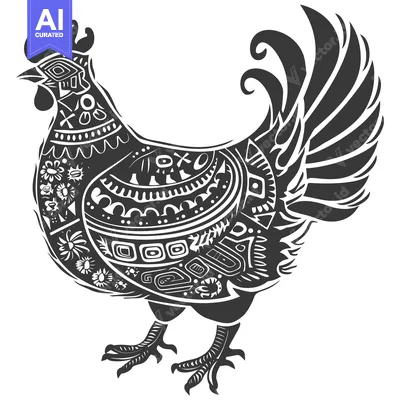 Aset desain premium: Black and White Ornamental Rooster Illustration