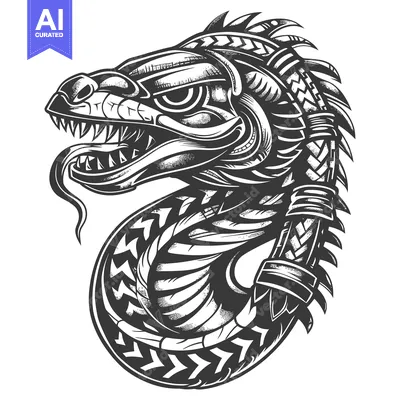 Aset desain premium: Black and White Ornate Dragon Head Illustration