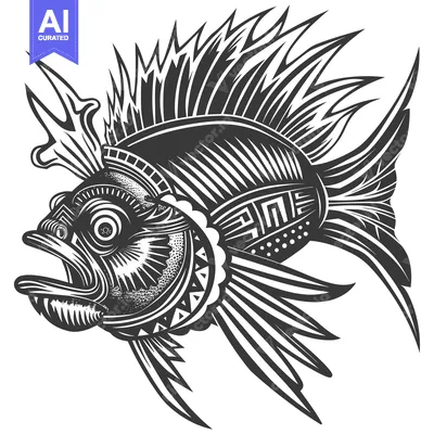 Aset premium populer: Black and White Ornate Fish Illustration