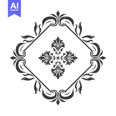Aset premium populer: Black and White Ornate Floral Design with Diamond Frame