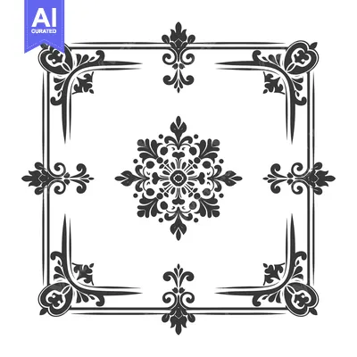 Aset desain premium: Black and White Ornate Frame with Floral Design