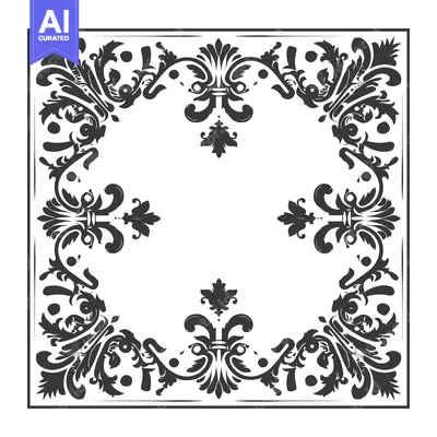 Aset premium populer: Black and White Ornate Frame with Floral Motifs