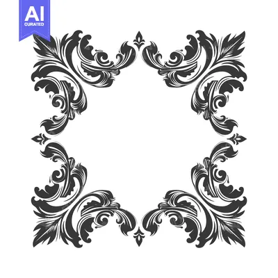 Aset premium populer: Black and White Ornate Frame with Intricate Floral Design
