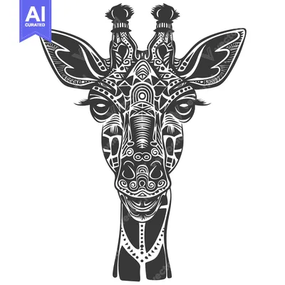 Premium design asset: Black and White Ornate Giraffe Head Illustration