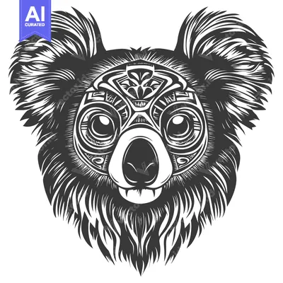 Aset desain premium: Black and White Ornate Koala Face with Large Eyes