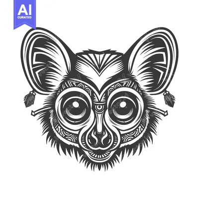 Premium design asset: Black and White Ornate Loris Head Illustration
