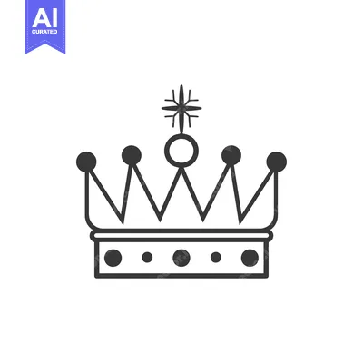 Aset desain premium: Black and White Outline Drawing of a Crown with a Star on Top