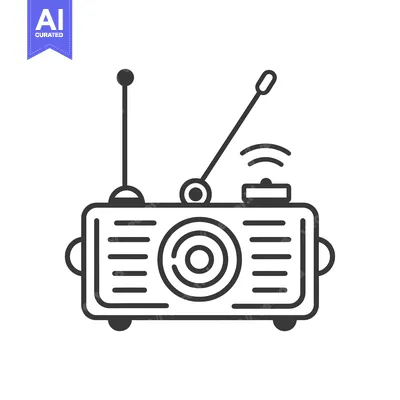 Black and White Outline Drawing of a Retro Radio