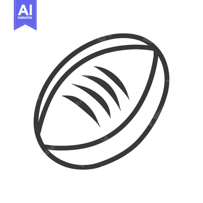 Aset desain premium: Black and white outline drawing of a rugby ball