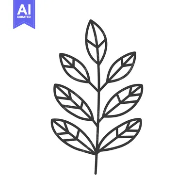 Aset premium populer: Black and white outline drawing of a simple plant with five leaves