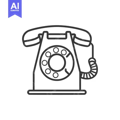 Premium design asset: Black and White Outline Drawing of a Vintage Rotary Phone