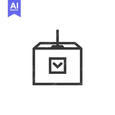 Aset desain premium: Black and White Outline Icon of a Box with a Checkmark
