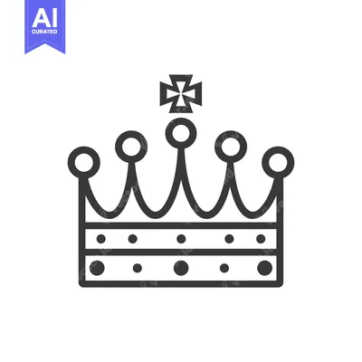 Aset desain premium: Black and White Outline Icon of a Crown with a Cross on Top