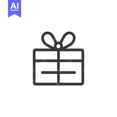 Premium design asset: Black and White Outline Icon of a Gift Box with a Bow