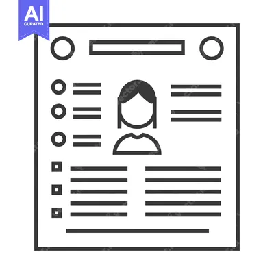 Aset desain premium: Black and White Outline Icon of a Resume with a Woman's Profile Pictur