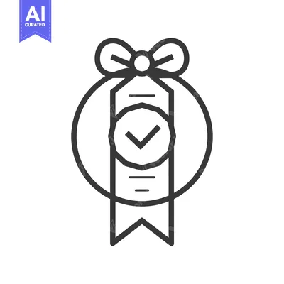 Premium design asset: Black and White Outline Icon of a Ribbon with a Checkmark