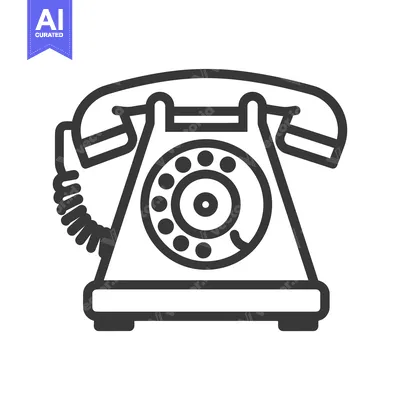 Aset desain premium: Black and White Outline Icon of a Rotary Phone