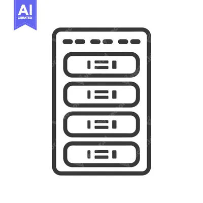 Black and white outline icon of a server rack with multiple servers
