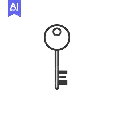 Aset desain premium: Black and White Outline Icon of a Simple Key