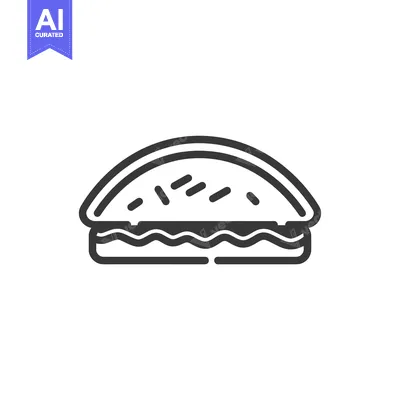 Aset desain premium: Black and white outline icon of a simple sandwich