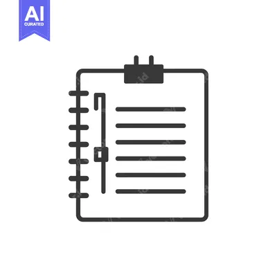 Popular premium asset: Black and white outline icon of a spiral bound notepad with a check ma