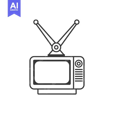 Aset desain premium: Black and White Outline Icon of a Vintage Television with Antenna