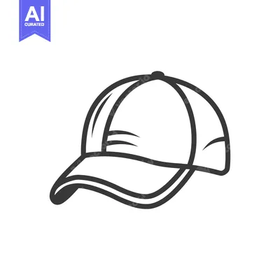 Aset desain premium: Black and white outline illustration of a baseball cap