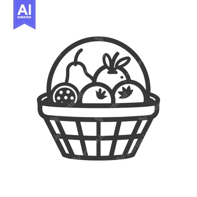 Aset premium populer: Black and White Outline Illustration of a Basket of Fruit