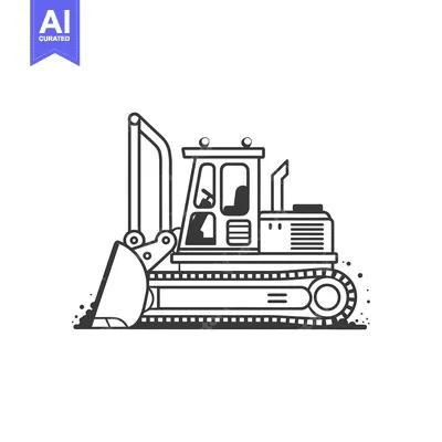 Aset desain premium: Black and White Outline Illustration of a Bulldozer