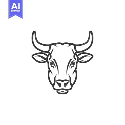 Aset desain premium: Black and White Outline Illustration of a Bull's Head